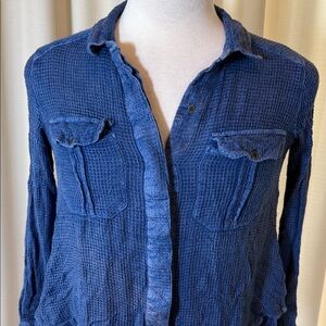 Free People Blue Textured Button-Up Top